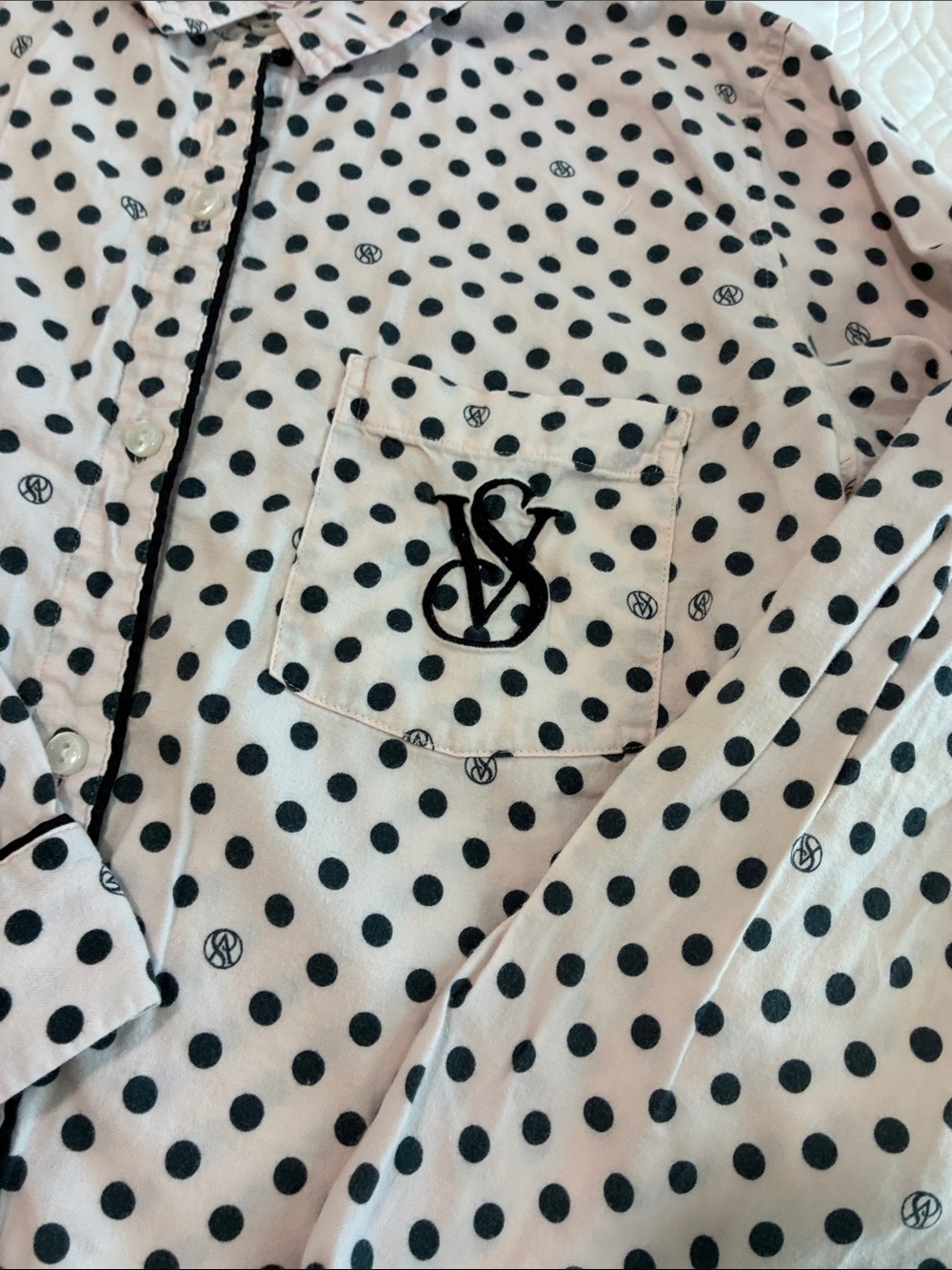 Victoria’s Secret Polka Dot Two-Piece Pajama Set with Black Trim - Picture 5 of 8